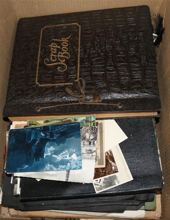2 boxes, photographs, postcards etc(-)